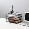 Porta-arquivos de metal com malha de ferro de quatro camadas, bandeja de arquivos simples multicamadas retrátil para mesa, suporte para arquivos, peso de papel, escritório