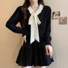 Cárdigan de Punto con Empalme de Encaje y Cuello de Pajarita 2024 Otoño e Invierno Suéter Retro Chaqueta Top de Manga Larga para Mujer