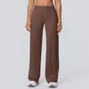Nuevos Pantalones de Yoga de Pierna Ancha de Color Sólido Cepillados de Doble Cara Transfronterizos de Cintura Alta Sueltos Transpirables para Correr Fitness Yoga Pantalones Acampanados