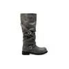 Temporada del Primer Encuentro: Aumento de altura de 3.5 cm, diseño de pierna ancha, hebilla de cinturón de cuero desgastado, punta redonda, tacón grueso, botas de montar estilo plataforma, botas largas retro para mujer