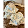 Pijama de Manga Corta Naihuhu Elefante Azul para Mujer, Nuevo Conjunto de Ropa de Casa con Shorts Amigable con la Piel Verano 2026, Adecuado para Salir