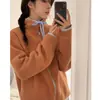 Sudadera Chaqueta Cálida Suave Esponjosa Estilo Coreano con Lazo de Color Contrastante Cuello Alto para Mujer Otoño Invierno Holgada de Forro Polar