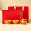 Juego de Té Tetera de Arcilla Púrpura Dorada y Dos Tazas, Cafetera de Lujo de Gama Alta para Preparar Té Caja de Regalo, Souvenir Práctico y Exquisito