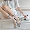 Medias de Seda de Cristal para Mujer Verano Finas Estilo Ballet Tubo Verano con Zapatos Mary Jane Zapatos Pequeños de Cuero Moño
