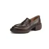 Mocassins de couro de flor integral de 5 cm para mulheres, novo estilo primavera/outono, couro macio, estilo britânico, tamanho 34-43