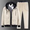 Conjunto Quente de Inverno Transfronteiriço Plus Size Masculino Moletom com Capuz de Veludo Raposa Prateada Calça de Cashmere Conjunto Casual de Duas Peças
