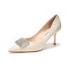 7888D-119 sapatos de salto alto sapatos femininos de cetim sapatos femininos sapatos de strass para o trabalho salto fino boca baixa profissional alto senso