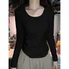 Nova Roupa Feminina de Outono Camiseta Básica de Manga Longa com Ombro Normal Modelagem Justa Cor Sólida para Passeio Casual Camada Base Top Emagrecedor
