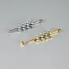 Pendientes de Acero Inoxidable Galvanizado Cilíndricos con Película Brillante, Doble Agujero, Cadena de Cinco Estrellas, Rosca Externa, Pendientes Largos