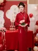 Nuevo Estilo Chino Rojo Compromiso Boda 2026 Novia Casual Atuendo para Brindis Importante Vestido de Dos Piezas para Mujer