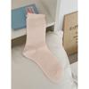 Calcetines de mujer con orejas de madera en blanco y negro, de color liso, con forma de corazón hueco, de malla fina, transpirables, de verano, japoneses