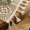 Mantel Cuadrado de Algodón y Lino Estilo Ins Transfronterizo con Encaje de Ganchillo, Hueco con Borlas, Mantel de Mesa Color Sólido Pastoral, Una Pieza Envío Directo