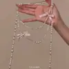 Collar de Perlas Dulce Fragancia de Princesa Cadena Larga Elegante para Clavícula Accesorio de Suéter con Lazo