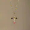 Colar de Cristal Colorido Transversal com Contraste para Mulheres, Design de Nicho, Estilo Ins, Corrente de Clavícula de Zircônia Super Brilhante