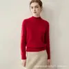 Suéter de seda e cashmere com gola alta média para outono e inverno para mulheres, espessado e quente, com fio floral e bordas enroladas, suéter básico de manga comprida para mulheres