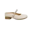 Mules Femininas de Couro Macio Estilo Francês, de Calçar, com Elevação Oculta de Altura, Bico Aberto, para Uso Externo no Verão, Tira com Strass, Sandálias de Solado Grosso