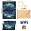 Tarjeta de felicitación de cielo estrellado en acuarela lista para usar transfronteriza con pegatinas para sobre, diseño simple, se puede escribir a mano como tarjeta de mensaje