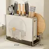 Suporte para facas e prateleira de armazenamento, porta-utensílios de cozinha multifuncional, tábua de corte integrada, suporte magnético para facas, suporte para tábua de corte de bancada para facas de cozinha