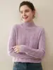 Suéter de cachemira 100% pura de peso pesado, de tres capas, con cuello medio alto engrosado, para mujer, con mangas raglán, capa base de cachemira
