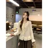 Colección Otoño 2026: Camisa de Manga Larga con Volantes y Lazada al Frente, Talla Plus, Top Fresco y Dulce de Manga de Campana, Ligero