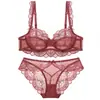 Conjunto de Ropa Interior de Encaje Transfronterizo para Mujer Estilo Pura Pasión Sujetador Push-Up Sexy Rojo Transpirable Delgado Talla Grande