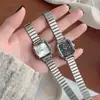 Reloj de Cuarzo Retro Cuadrado de Alta Gama para Mujer Correa de Acero Bambú Plateado Escala Romana Temperamento Reloj de Alta Gama