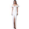 Vestido de jantar feminino popular transfronteiriço europeu e americano, com fenda alta, ombro de fora, top tubinho, vestido com babados