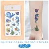 Pegatinas de Tatuaje Ruikalong Transfronterizas Nuevas con Brillo de Animales Marinos para Niños, Pegatinas de Tatuaje Coloridas Impermeables Lindas de Dibujos Animados
