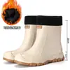 Botas de borracha brancas estilo japonês para campus, com cordão, à prova de vento e à prova d'água, galochas estilosas, botas para caminhada aquática ao ar livre com cordões elásticos