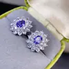¡Aretes de Tachuela de Tanzanita Natural, Morado Sedoso, Cuerpo Completamente Limpio, Color Fuego Brillante, Incrustación Fina de Plata 925! Piedra Principal 5*7m