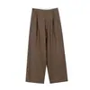 Novedad para Otoño 8/10 Principios de Otoño Estilo Old Money Urbanos para el Trabajo Casual Rectos de Pierna Ancha Pantalones de Lino para Mujer F1011