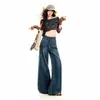 26 Jeans Nuevos de Moda para Mujer Sueltos Adelgazantes Pierna Ancha Americanos Doble Botón Lavados Desgastados Largo Hasta el Suelo Soporte Dropshipping