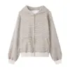 Chamarra Sudadera con Capucha Estilo Retro Americano Coreano para Mujer, Otoño Estilo Perezoso Suelta Cárdigan Versátil con Bloques de Color a Rayas
