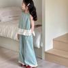 Conjunto Jeans Menina Peixinho Vermelho 2026 Nova Moda Verão Blusa Sem Manga Roupa Pai-Filha Calça Wide Leg Conjunto de Duas Peças