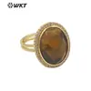 MR024 piedra ojo de tigre color natural circón microincrustado óvalo oro de 18 quilates incrustado joyería de fiesta para mujer