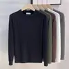 Tricô Ajustado Tendência Coreana Primavera e Outono Gola Redonda Quente Cor Doce Peça Básica Tricô Gola Alta Masculina