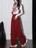 Pantalones vaqueros Ankela Rojos de Pierna Ancha Curva para Mujer 2026 Nuevos de Cintura Alta Otoño/Invierno Adelgazantes Sueltos de Pierna Ancha Ropa de Trabajo Pantalones Banana