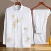 Traje Tang para Hombres de Mediana Edad y Mayores, Traje de Dos Piezas de Primavera y Otoño para Papá, Traje de Abuelo, Traje de Verano de Seda Helada Delgado de Manga Larga para Papá, Dinastía Han China