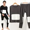 Traje de Ropa Interior Térmica de Terciopelo con Parches y Forro de Felpa Grueso para Otoño e Invierno Pantalones Cálidos para Hombre