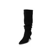 Primer encuentro: Botines retro de ante estilo coreano con punta fina, tacón delgado y diseño fruncido, perfectos para otoño e invierno. Nueva colección de botas largas para mujer con un look estilo western