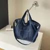 Outono 2026 Novo Estilo Personalizado Jeans Versão Coreana Bolsa Tote de Jeans de Grande Capacidade Cor Sólida Moda Bolsa de Ombro Transversal