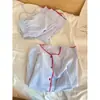 Pijama Casual de Estilo Perezoso con Color de Contraste y Mangas Largas para Mujer Primavera y Otoño 2025 Nuevo Traje de Pantalón de Gasa de Algodón Ropa de Casa