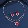 Moda Transfronteiriça Elegante Luxo Leve Zircônio Completo Elementos Requintados Coração de Pêssego Zircônio Brincos Colar Conjunto Combinação Joias de Noiva