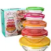 Conjunto de Tigelas de Vidro com Tampa para Venda por Atacado, Recipientes de Armazenamento de Vidro de Alta Temperatura de Grau Alimentício para Armazenamento na Geladeira Doméstica