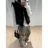 Jeans para Mujer con Divertido Diseño Estilo Retro Americano Estampado de Oso, Pantalones Vintage Sueltos de Pierna Recta Largos hasta el Suelo