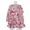 Vestido francés con estampado de volantes estilo europeo y americano para mujer, nuevo modelo 2026, cuello en V, manga larga, vestido de línea A que ciñe la cintura
