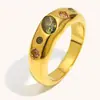 Moda Transfronteriza Europea y Americana Elegante Versátil Joyería de Mano Acero Inoxidable Chapado en Oro de 18 Quilates Anillo Geométrico Diamante de Color Circonita Nicho Femenino