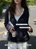 Cardigan con Cremallera Holgado Estilo Perezoso para Otoño Temprano Manga Larga para Mujer Estilo Coreano con Capucha Chaqueta Versátil Top Sencillo de Color Sólido