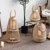 Candelabro Estilo Escandinavo Personalizado Modelo de Quarto Decoração de Pátio de Hotel Pousada Lanterna Lanterna de Vento de Rattan Retrô Enfeites de Candelabro