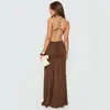 Vestido Largo de Verano Transfronterizo Estilo Nuevo con Cuello Halter, Bordado, Espalda Descubierta, con Abertura, Corte Ajustado para Mujer, Estilo Vacaciones en la Playa